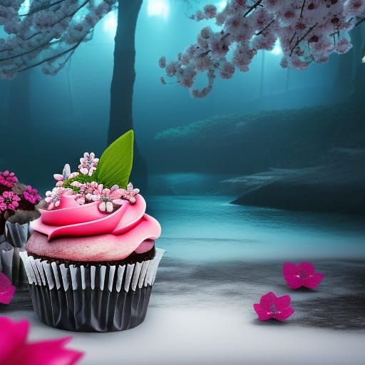 Sakura cupcake  , distinct lighting, detailed matte painting...