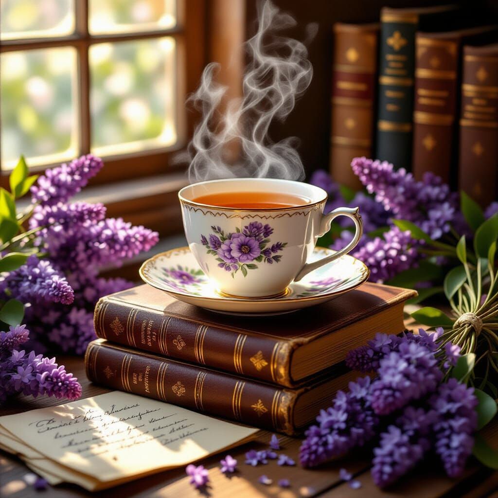 Lavender Tea Still Life in Golden Light