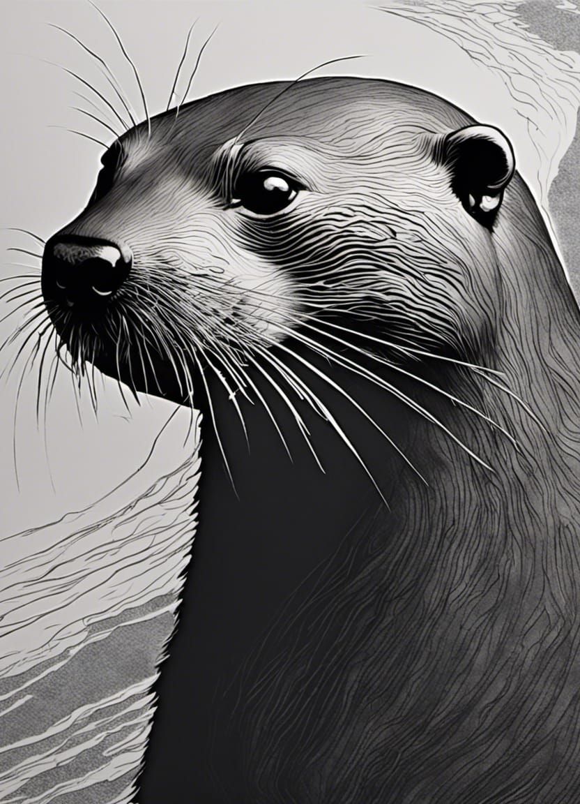 A Scratch Portrait masterpiece of an [River Otter]; scratched in black