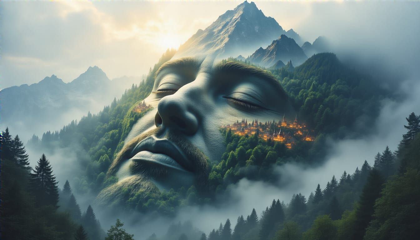 a sleeping giant whose majestic profile forms an epic mountain silhouette  by @RocketCat