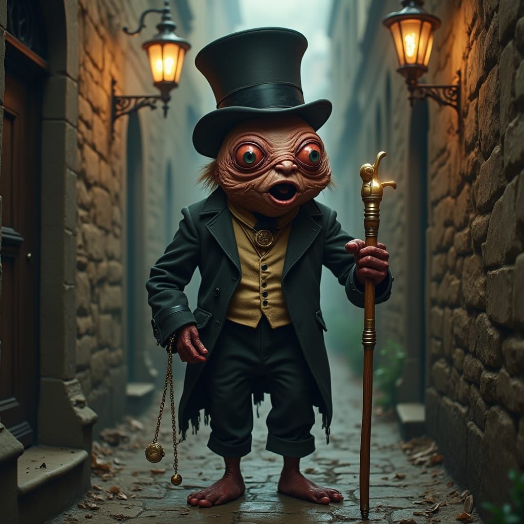 Grotesque Foot Creature in a Dark Alleyway