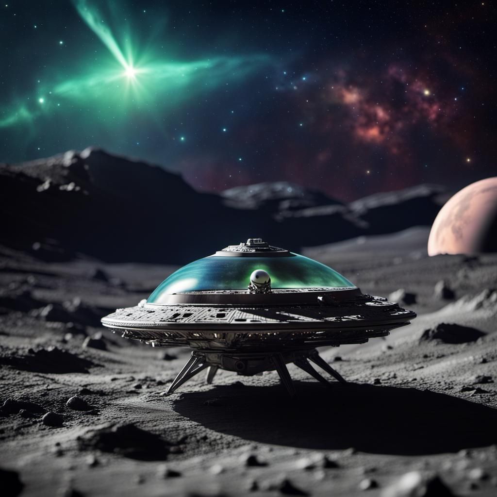 Photograph, miniature alien spaceship with alien in it on th...