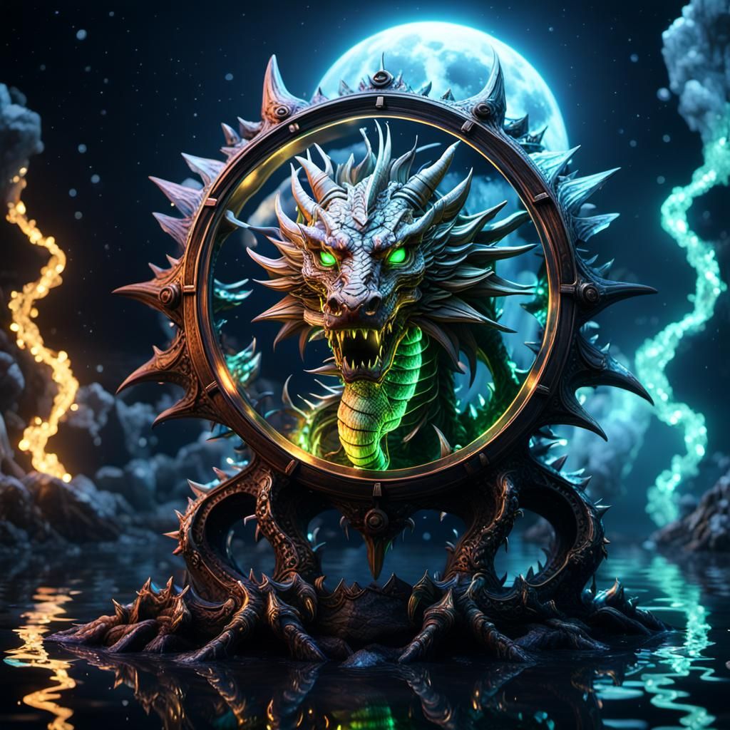 crystal Dragon clock strikes midnight over earth  ,crystal v...