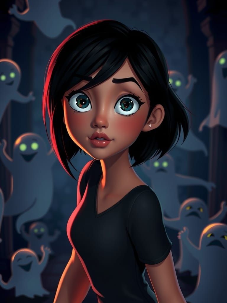 Female Character Surrounded by Ghosts, Pixar Animation