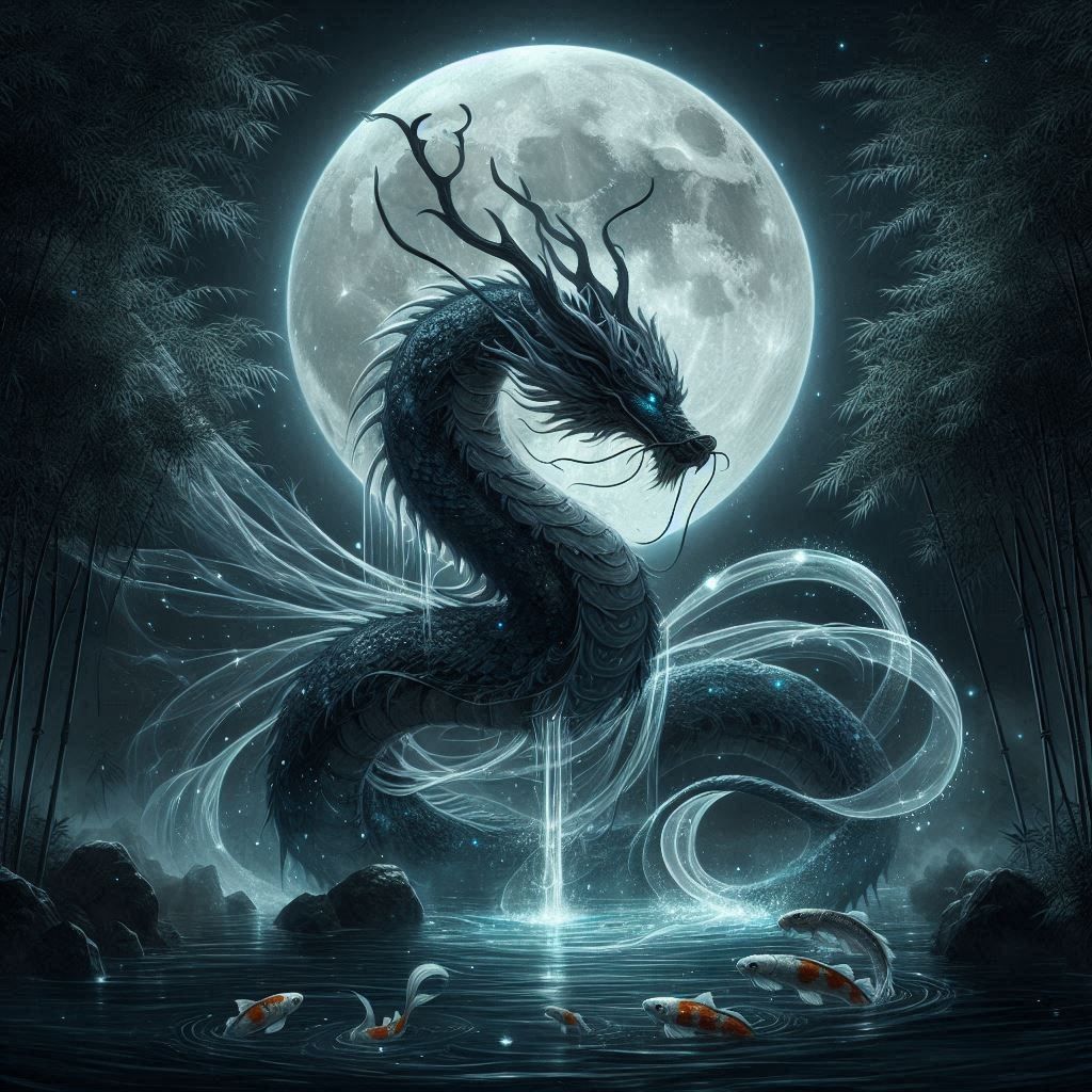 The Dragon at the Koi Pond  by @zephyrael