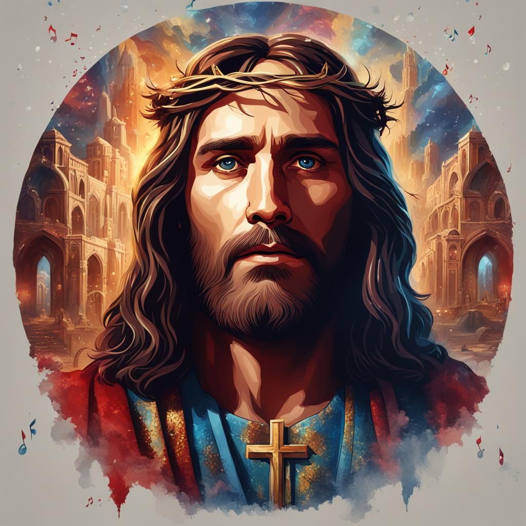 Jesus Christ in modern portrait with music.