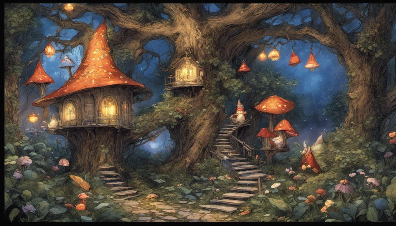At night, not fright, Wonder's abound.
Round tree flower, gl...