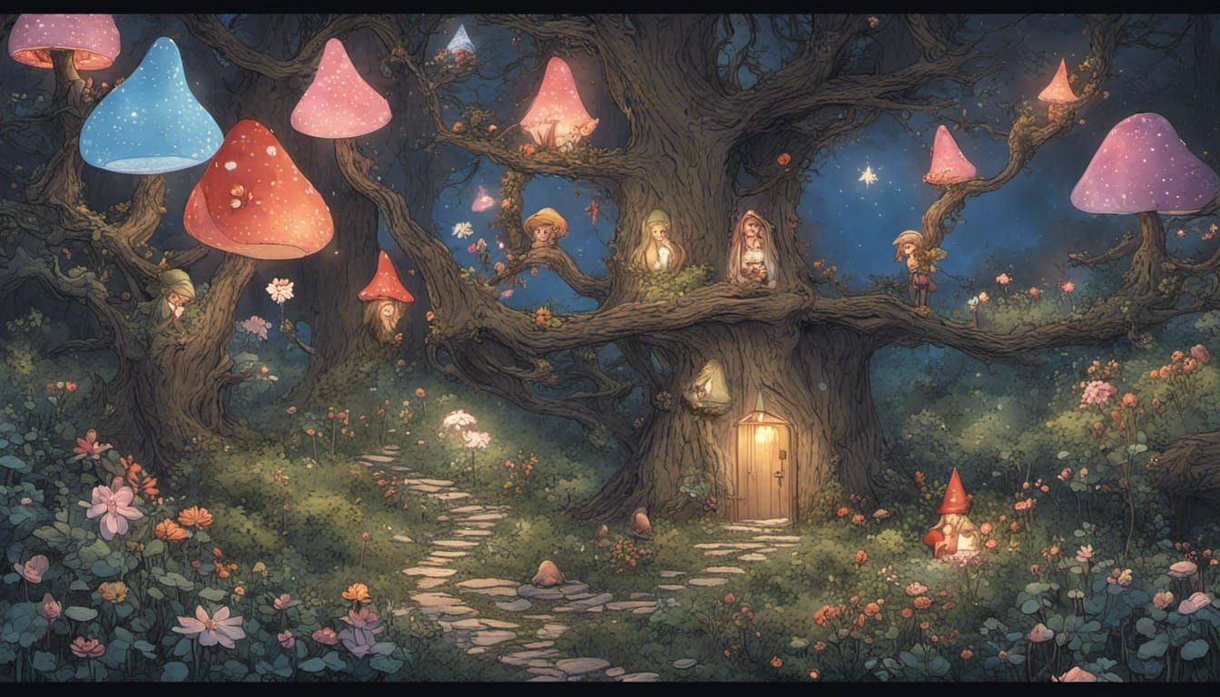 At night, not fright, Wonder's abound.
Round tree flower, gl...