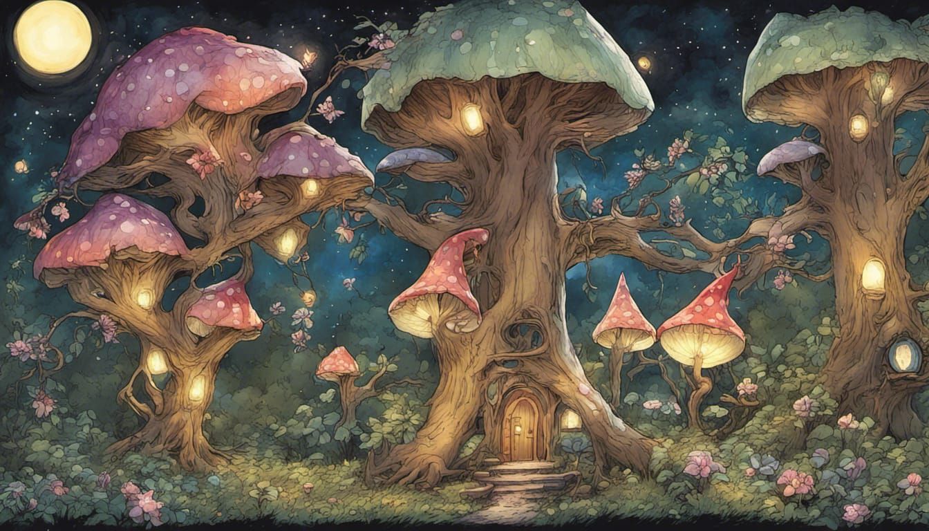 At night, not fright, Wonder's abound.
Round tree flower, gl...