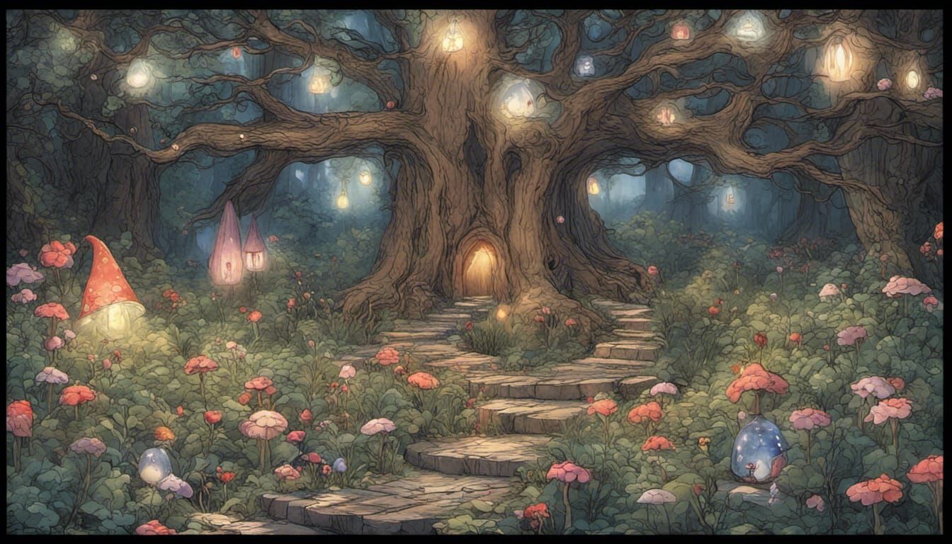 At night, not fright, Wonder's abound.
Round tree flower, gl...