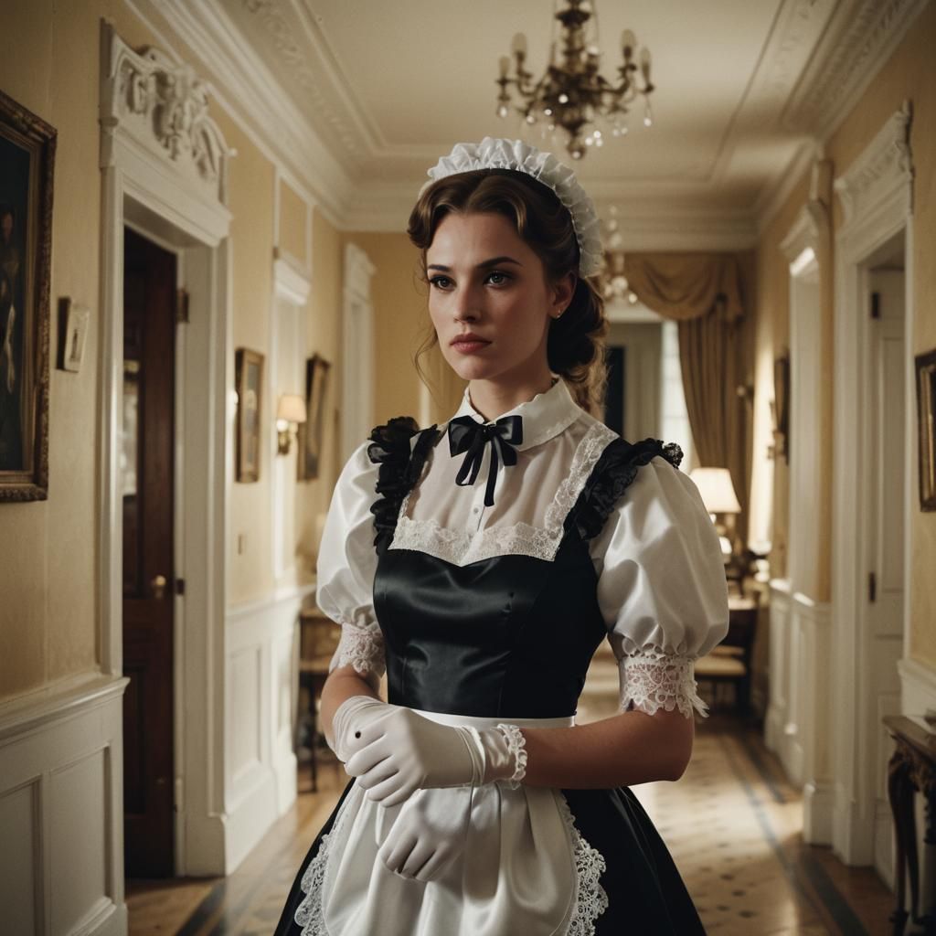 French Maid in Luxurious Home: Cinematic Film Still