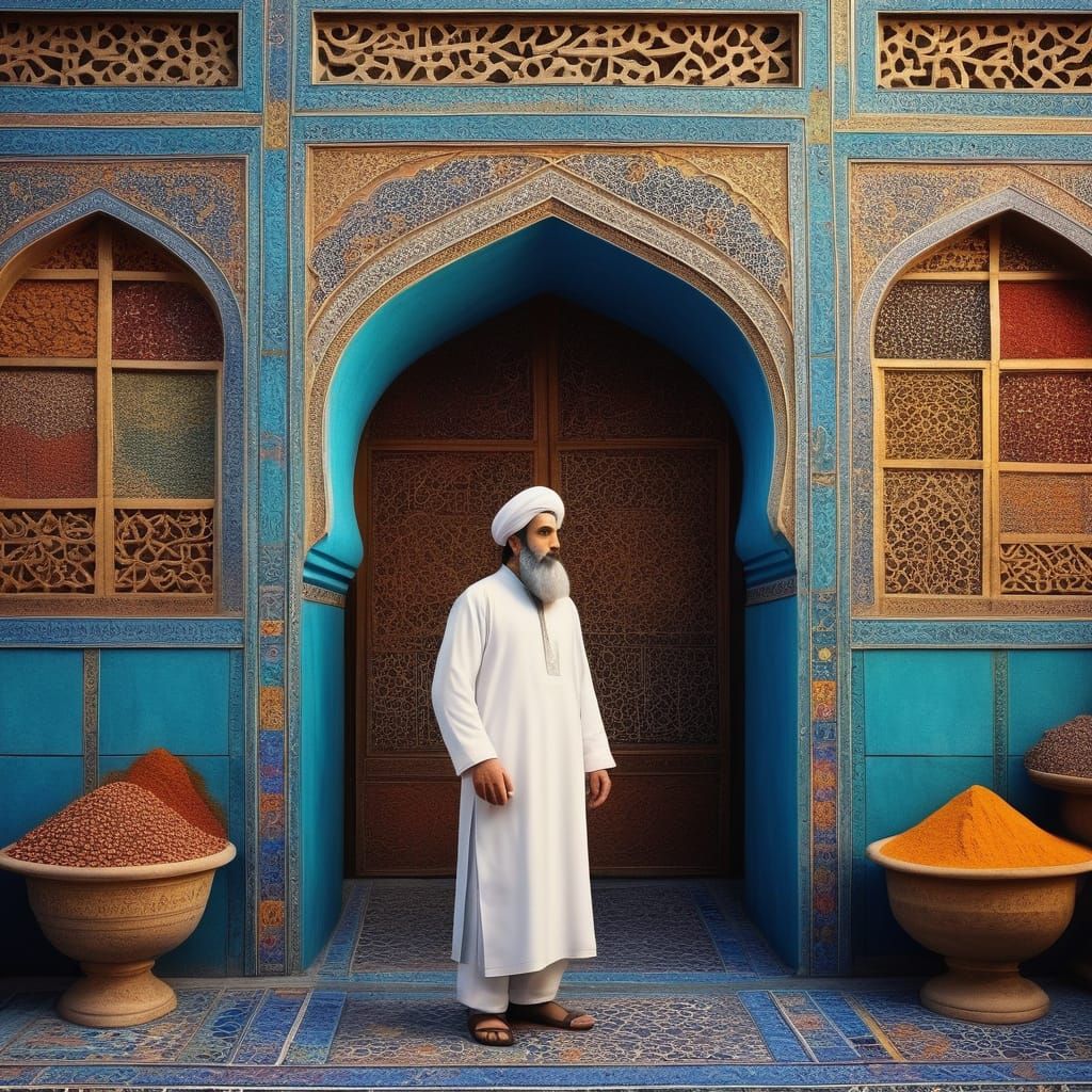 Ancient Persian Market Scene in Vibrant Colors