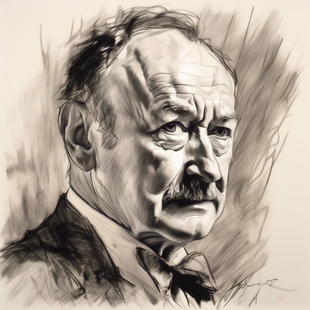 Gene Hackman, portrait in charcoal