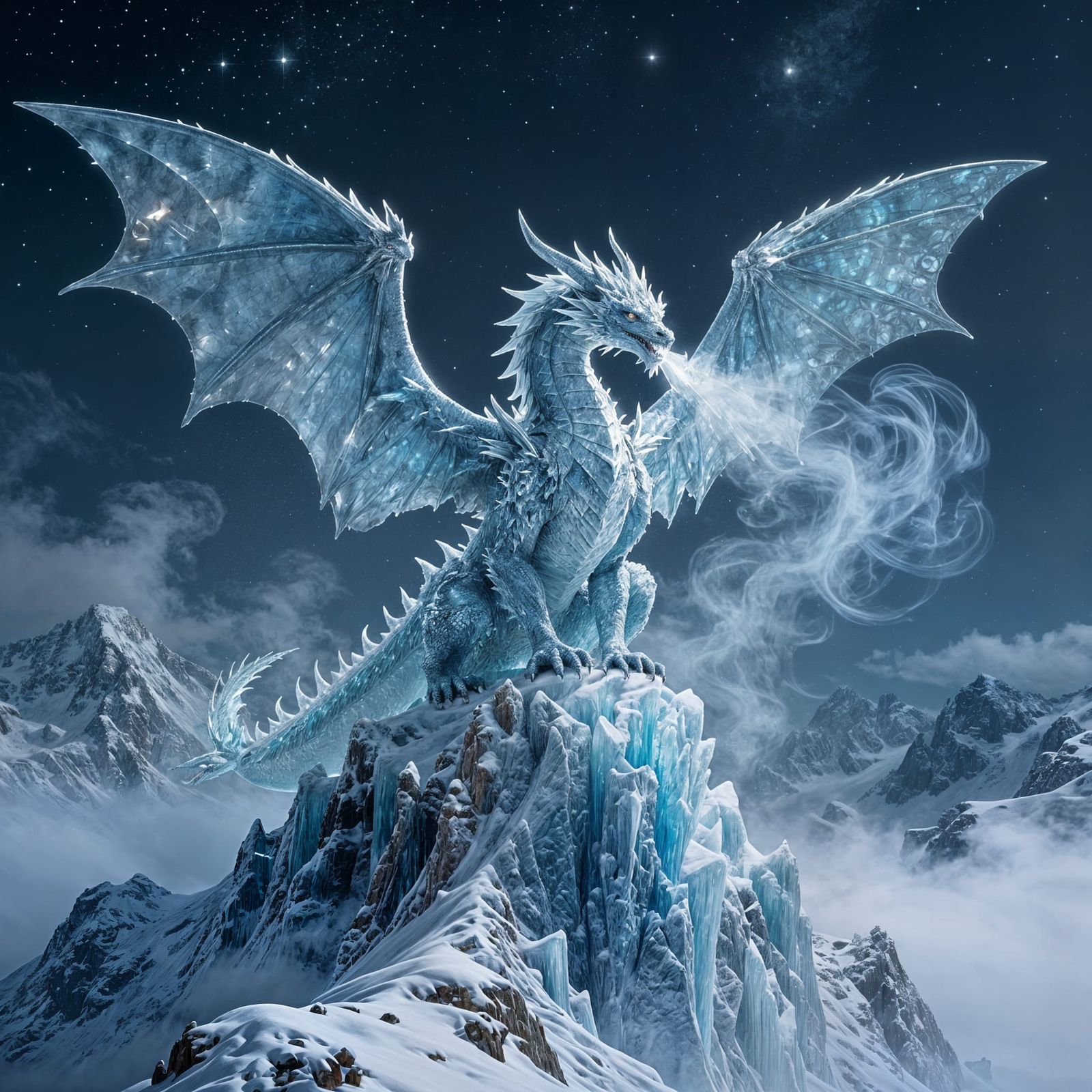 Majestic Ice Dragon on Frozen Peak