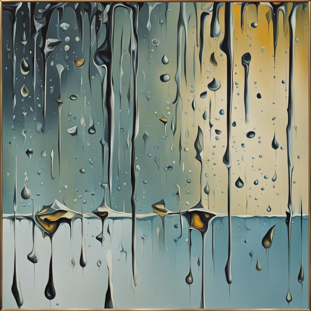 Abstract rain dotted frozen broken shattered glass framed su...