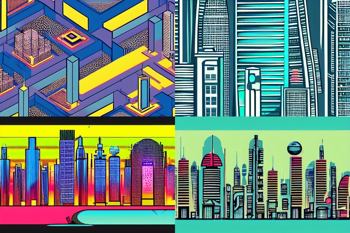 Sci-fi city in the style of Color Field
