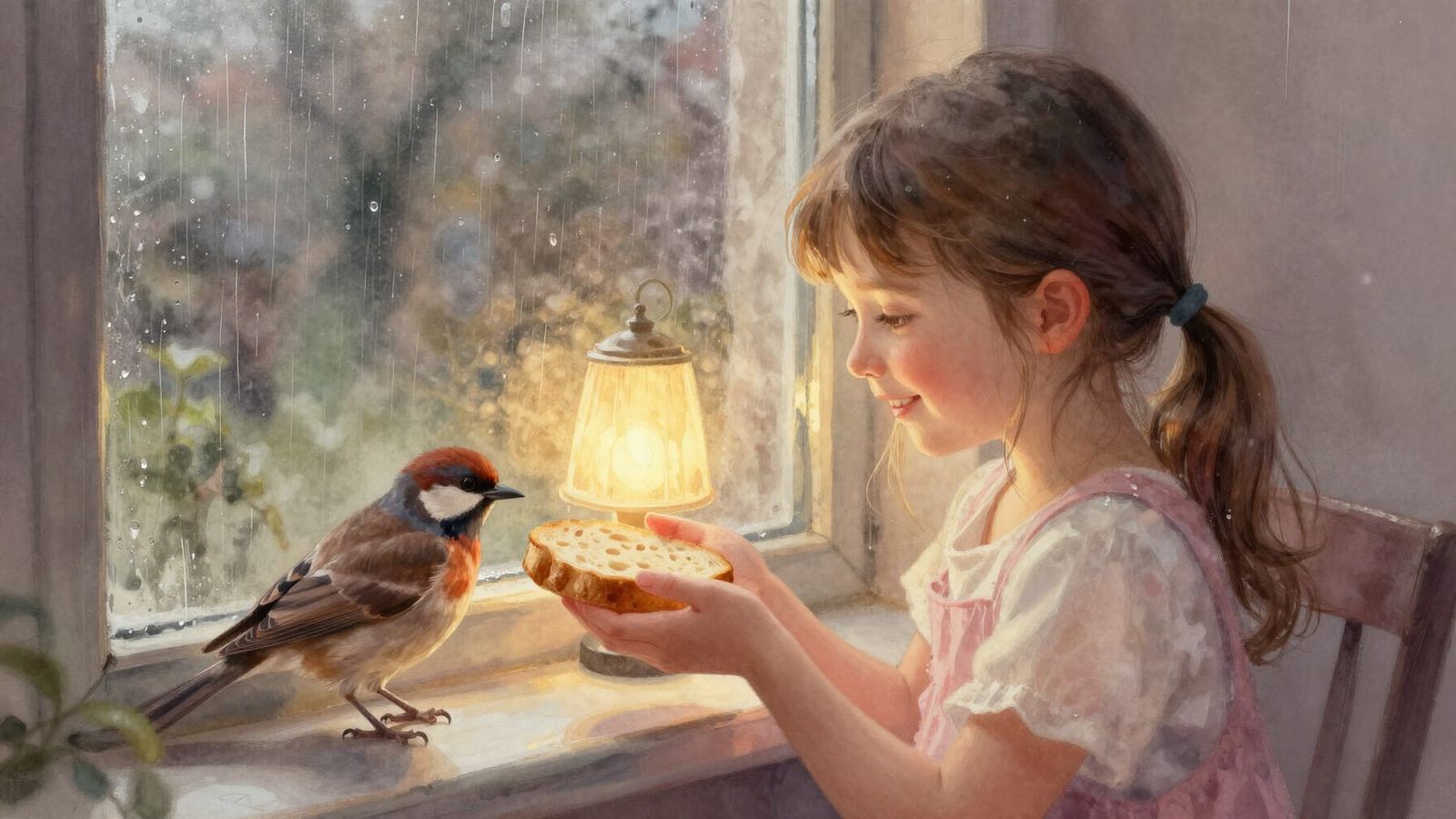 Girl and Bird's Gentle Moment  by @Snow In Fire