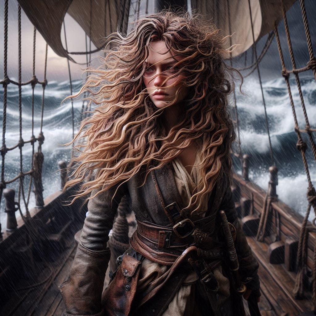 Pirate at sea - wind blown