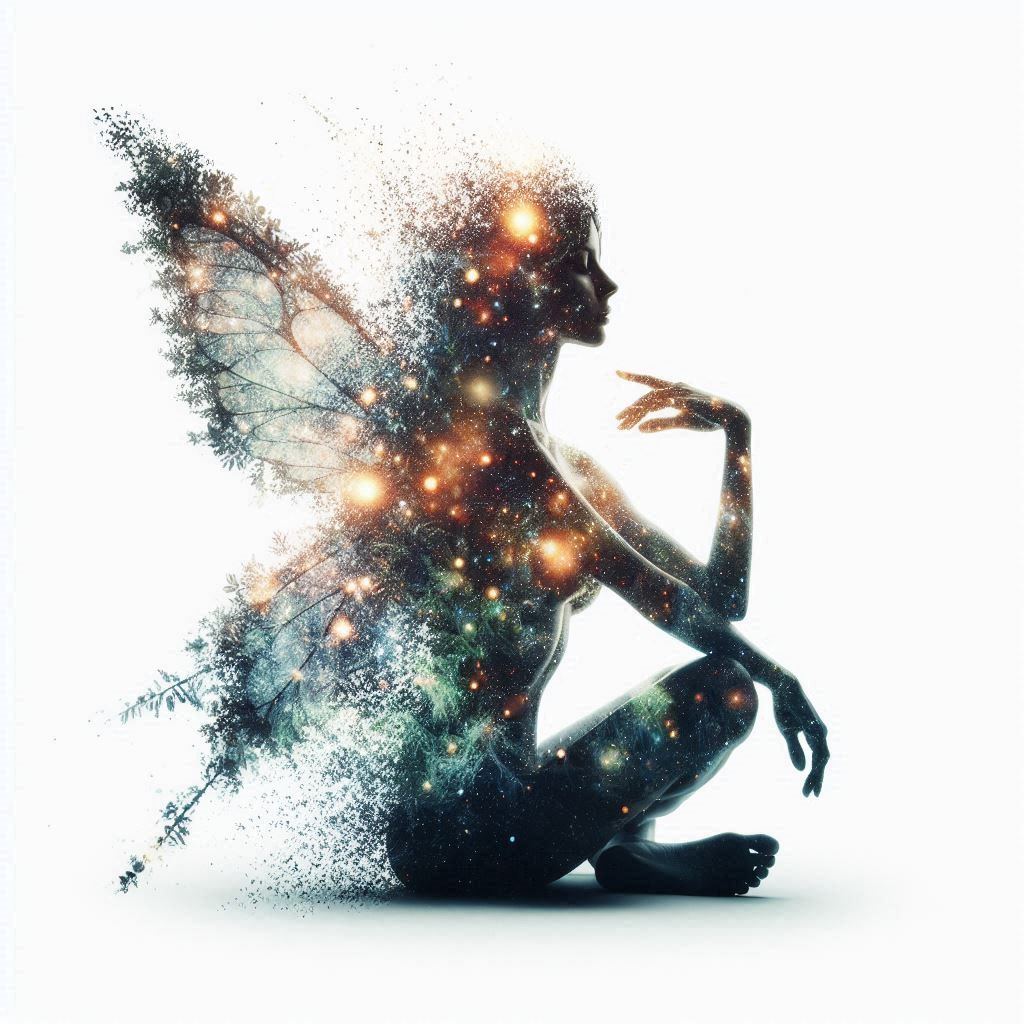 double exposure beautiful fantasy DALL-E 3 portrait landscape..