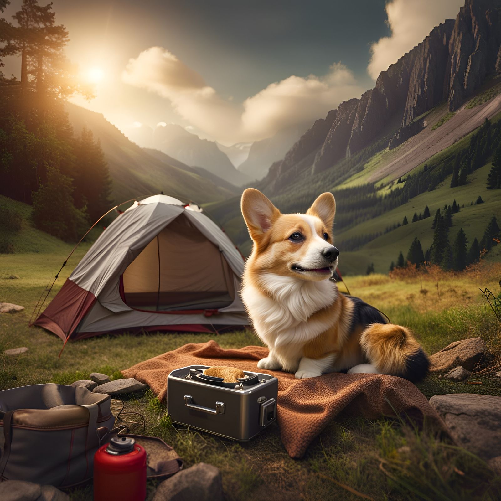 Corgi camping  by @MAKleen