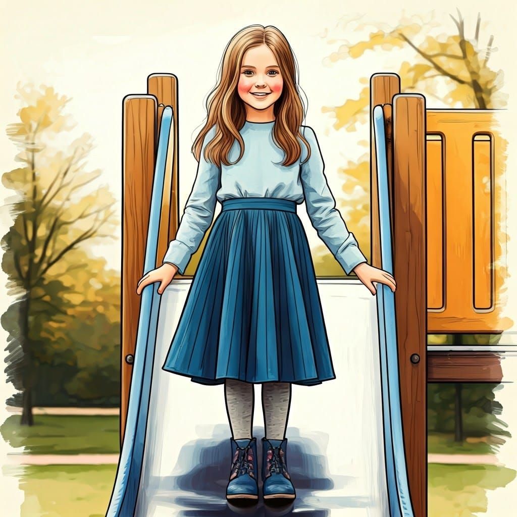 Whimsical Playground Portrait in Watercolor and Ink