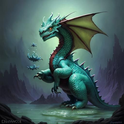Colorful Fantasy Dragon in Oil on Canvas Style