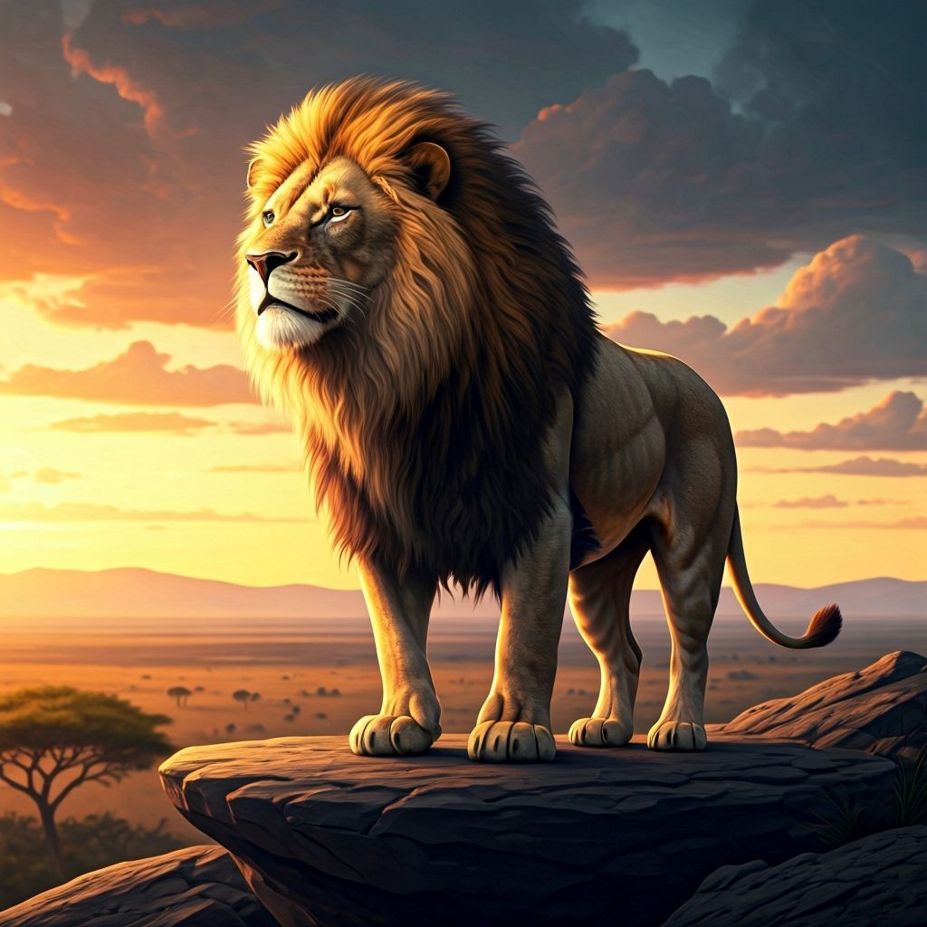 Regal Lion at Sunset on Savanna