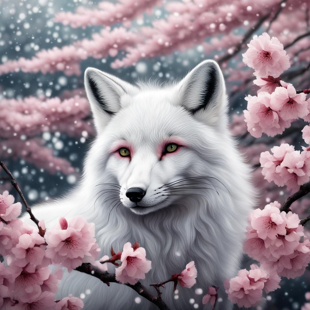 Cherry blossom snowy fox  by @Legacy23