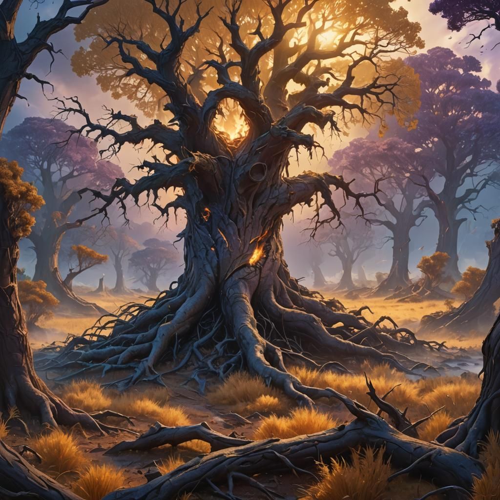 Ancient Tree Transforms Battlefield into Golden Wheat Field