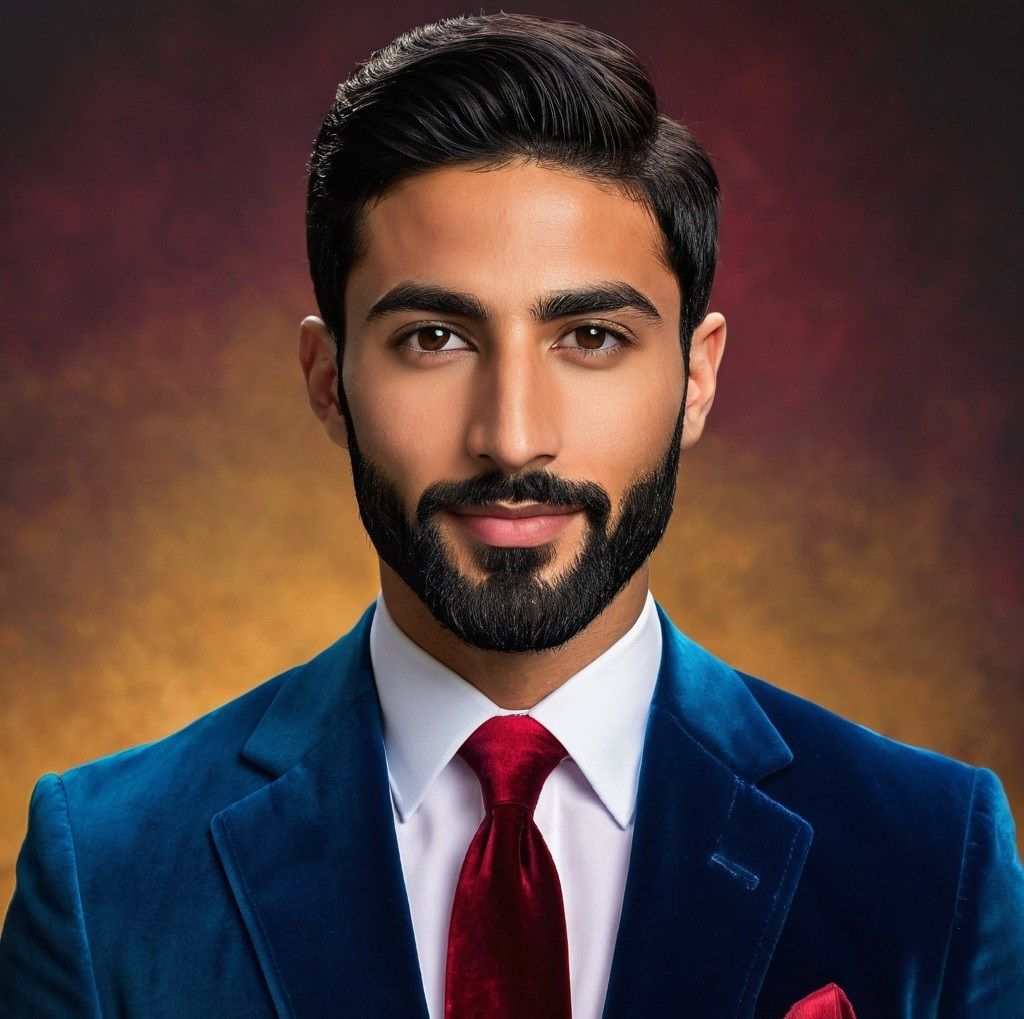 Jamāluddīn ·  جمال الدين ·  a handsome man wearing a blue ve...