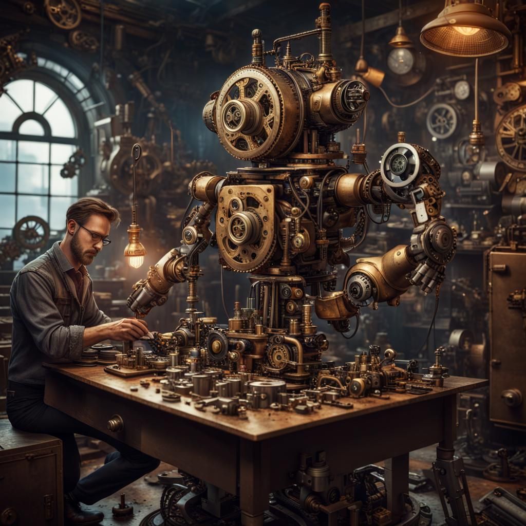 A man building a robot