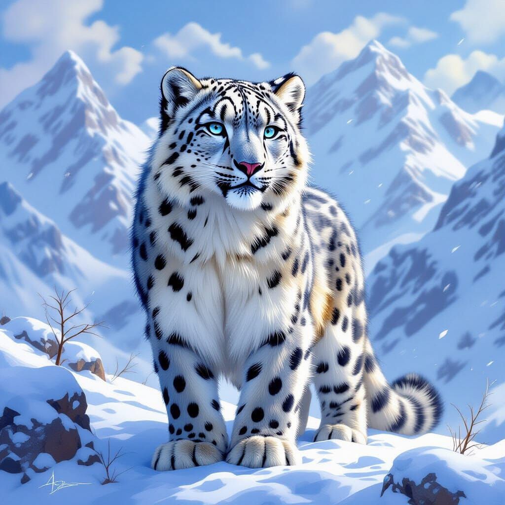 A majestic snow leopard