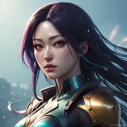 Realistic Anime Girl Portrait in Splash Art Style