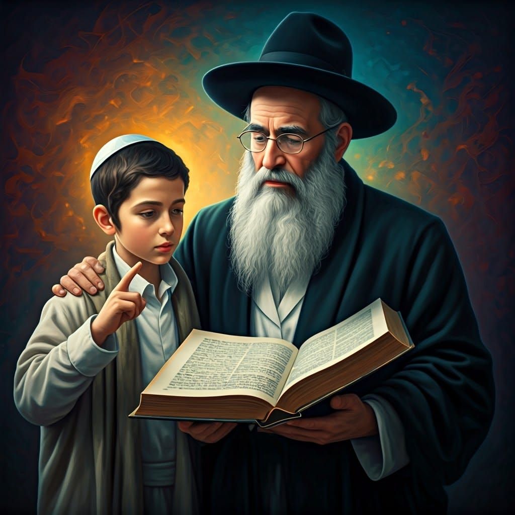Orthodox Jewish Man and Boy with Torah