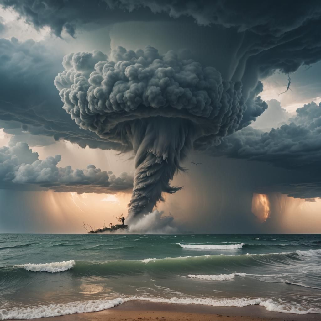 Cinematic Tornado Over Calm Blue Sea