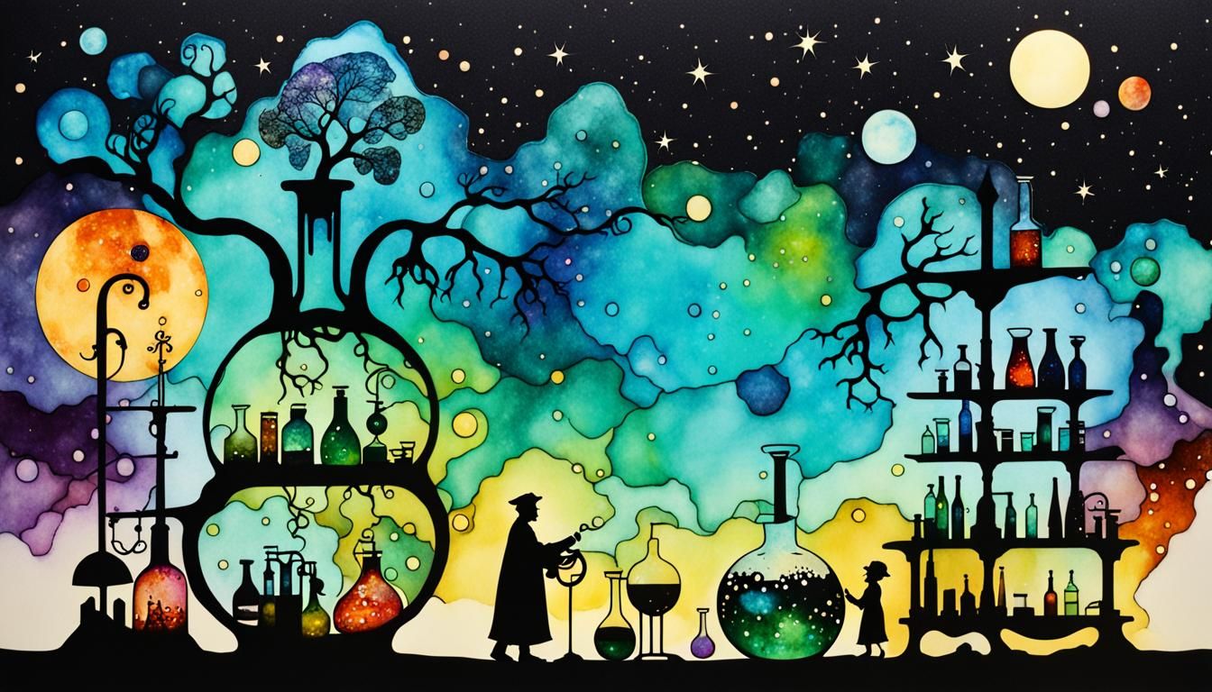 Chemist Laboratory Alcohol Ink Applique Whimsycore Lotte Reiniger DSLR elaborate galactic Moebius   by @CoyoteKate