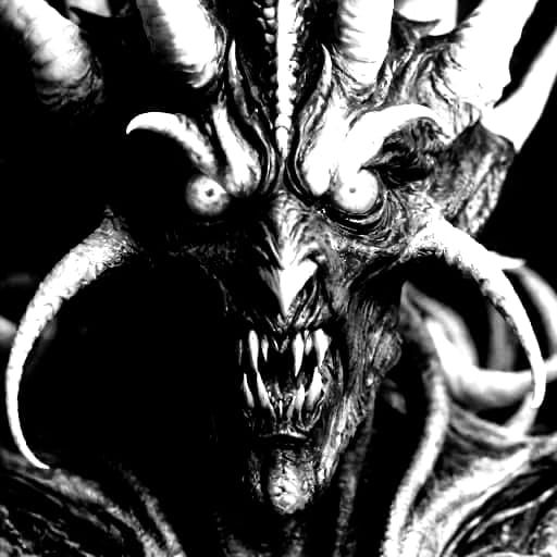 Pure evil demon without a conscience in black and white style