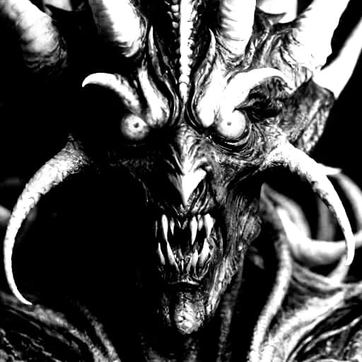 Pure evil demon without a conscience in black and white style