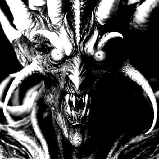Pure evil demon without a conscience in black and white style