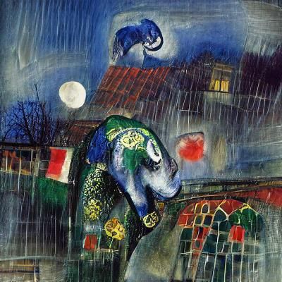 Chagall rainy night elephant