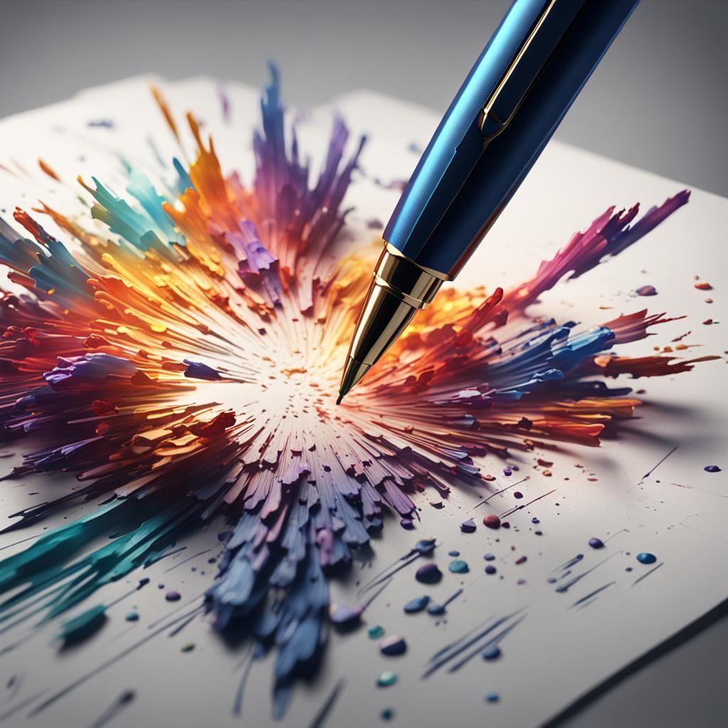 A close up view of a point of a ibk pen hitting paper, where...