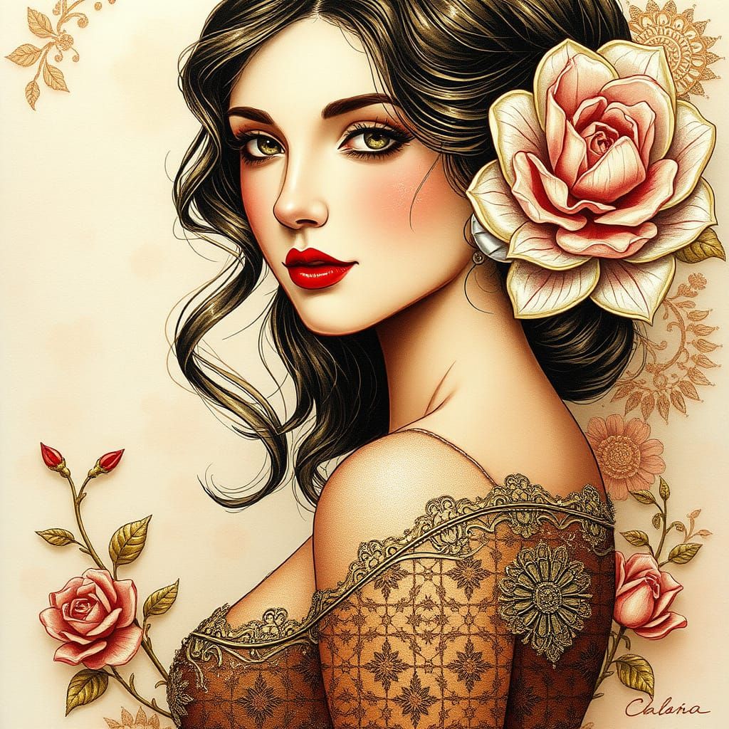 Clara Portrait with Floral Embossing and Iridescence