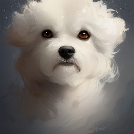 cute small white fluffy dog. t. adorable, curly.