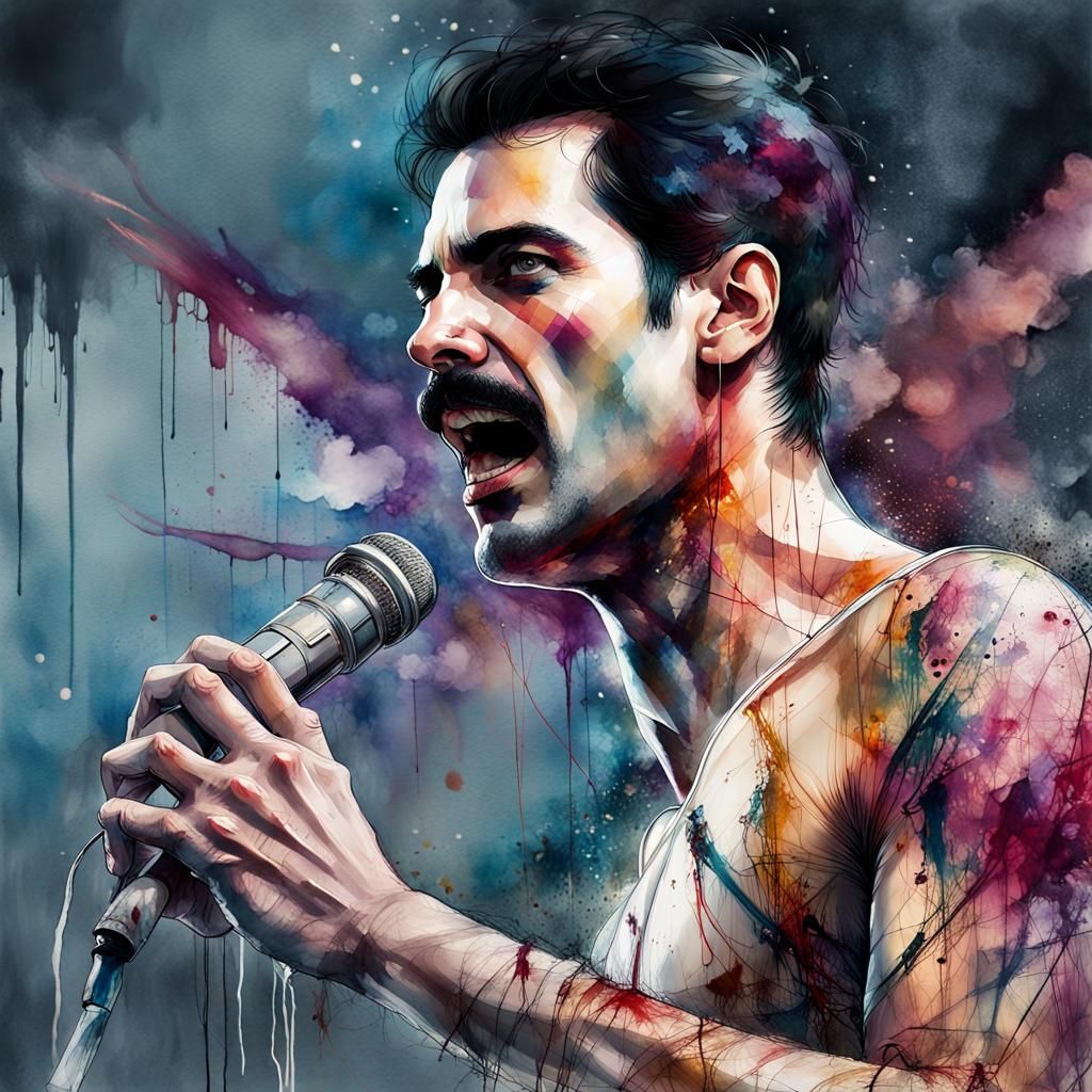 Freddie Mercury Ultra Detailed In The Style Of Alcohol Ink Carne Griffiths Agnes Cecile A 9738