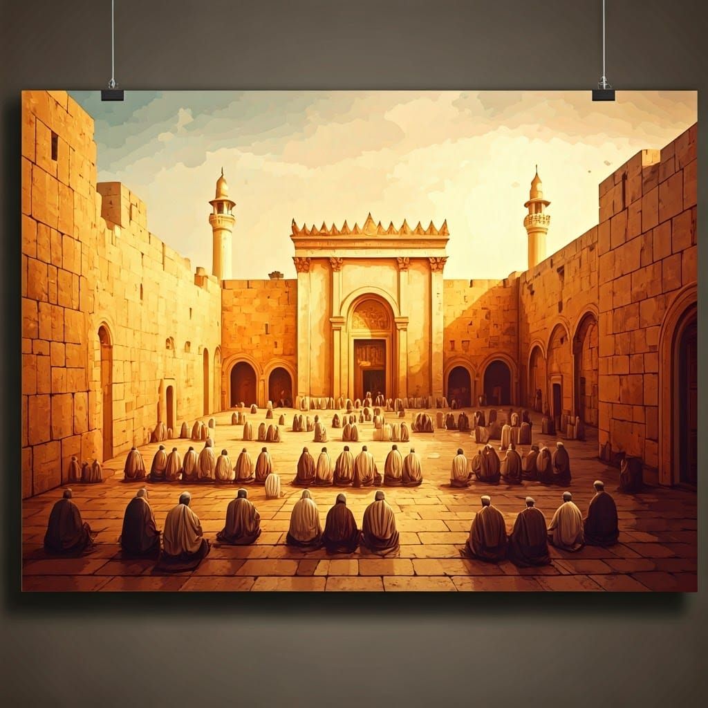 Jerusalem Temple: Watercolor Landscape in Golden Brown