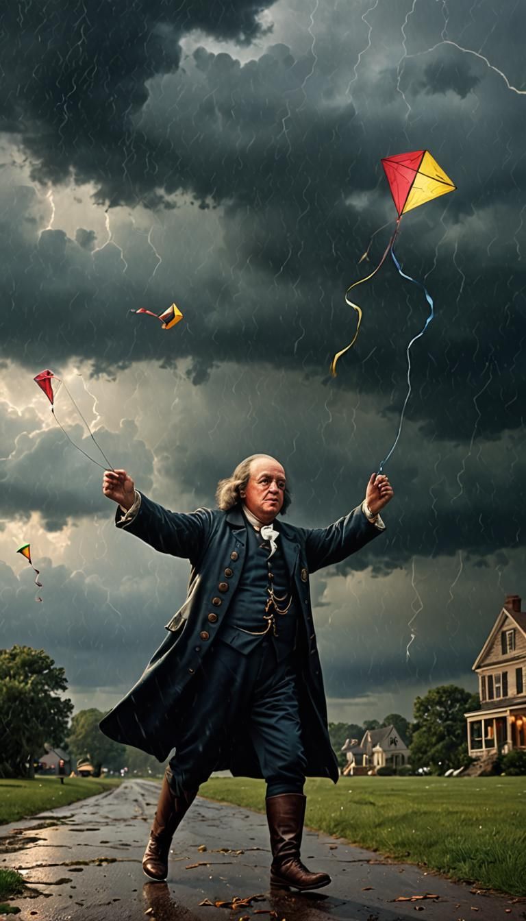 Ben Franklin flying his kite