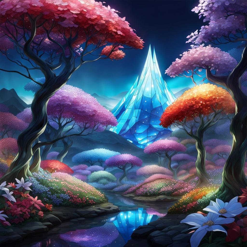 Glass Mountain, Glass Forest, Glass Flowers, Anime by Artist...