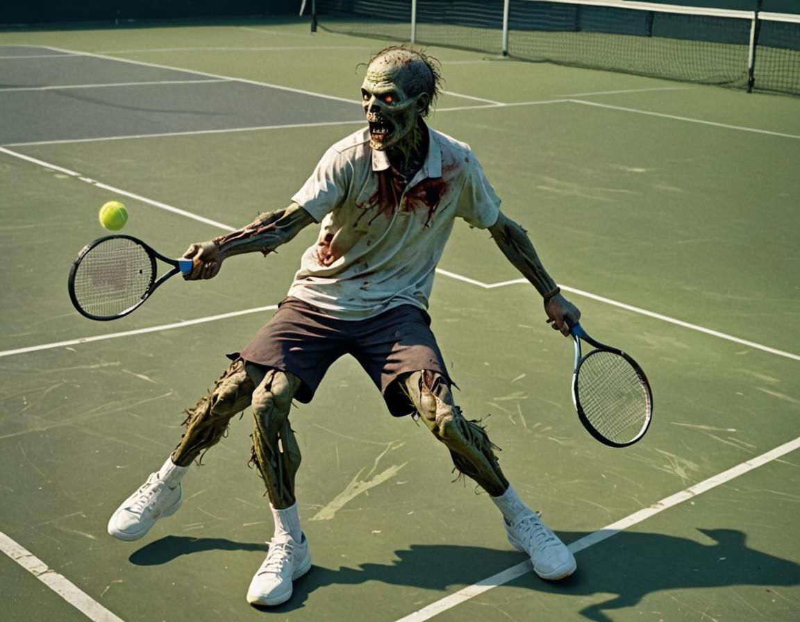 Zombie playing Tennis in action Broken ankle