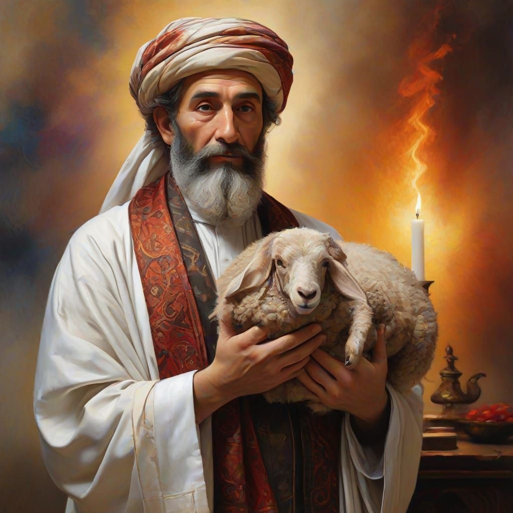 Hasidic Rabbi in Surreal Oil Painting with Golden Light