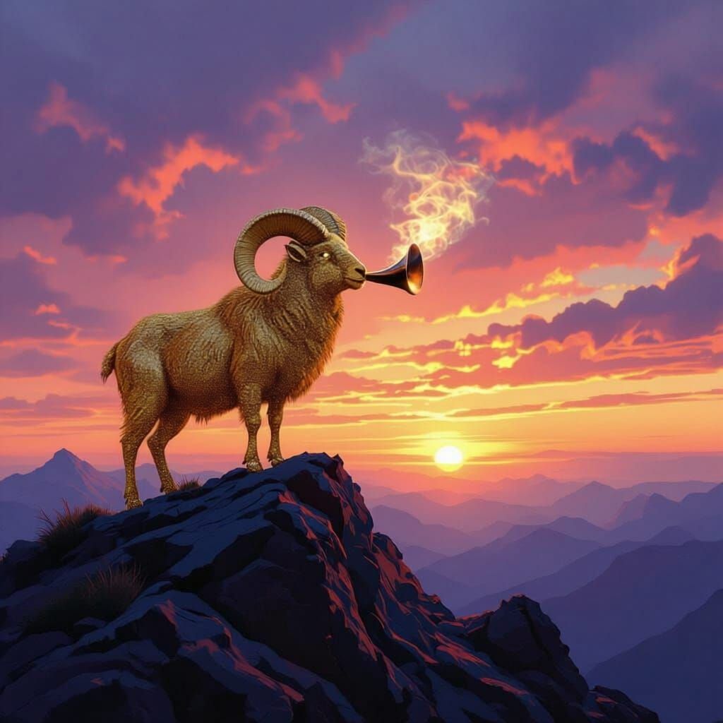 Ram Blowing a Shofar
